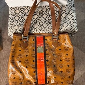 MCM Tan and Red Tote Bag